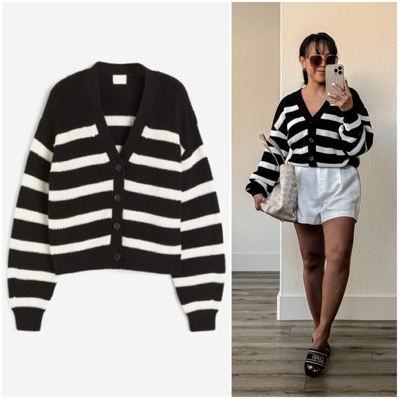 Black/White Striped Cardigan - Picture 1 of 9